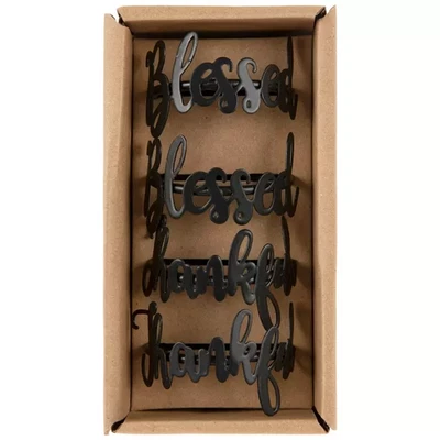 4 Robert Stanley Napkin Rings Thankful and Blessed Table Decor Thanksgiving