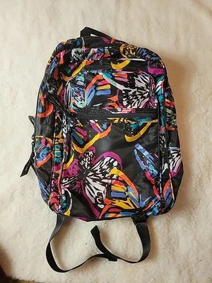 New Vera Bradley Packable Travel Backpack-Butterfly Flutter Black - Image 1 of 4