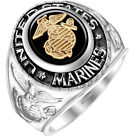 Men's Two Tone 0.925 Sterling Silver or Vermeil US Marine Corps Solid Back Ring