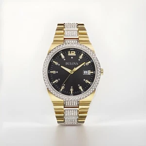 Bulova klassische gold/schwarze Kristalle 43mm Herrenuhr 98B235 mit Box schön! - Bild 1 von 10