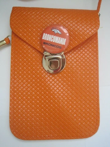 Denver Bronco Pinback w/ Crossbody Orange Purse 7" x 4.5" Drop 24" Cover