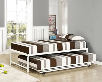 Kings Brand Furniture Twin Size White Metal Platform Bed With Pop Up Trundle Foto 1 de 2