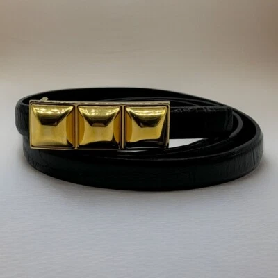 Señoras ORCIANI Cinturón de cuero negro flaco dorado con tachuelas/hebilla extraíble talla 5118. 85 Foto 1 de 4