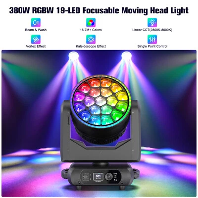 19X20W LED Zoom Moving Head Stage Light RGBW DMX Beam Wash Lighting DJ Disco Bar - Image 1 of 4