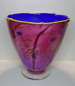 Handblown Studio Glass Art Vase, Multicolored, Signed, Gallery Purchased - Picture 1 of 10