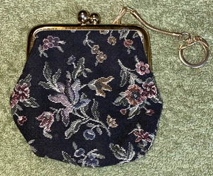 Vtg Baronet Embroidered Tapestry Clutch Change Purse W Key Chain & Kiss Lock - Picture 1 of 7