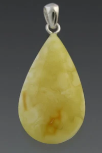 White Egg Yolk Genuine BALTIC AMBER Silver Pendant 2.6g 181219-7 - Picture 1 of 2