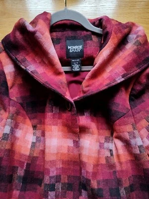 Monroe & Main Wool Hooded Winter Coat Red Orange Multi Geo Peacoat XL 16/18  - Image 1 of 4