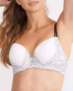 Camio Mio WHITE/BLACK Lightly Lined Demi Underwire Bra, US 32DDD, UK 32E - Picture 1 of 9