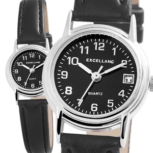 Excellanc Damenuhr Schwarz Analog Datum Kunst Leder Frauen Quarz