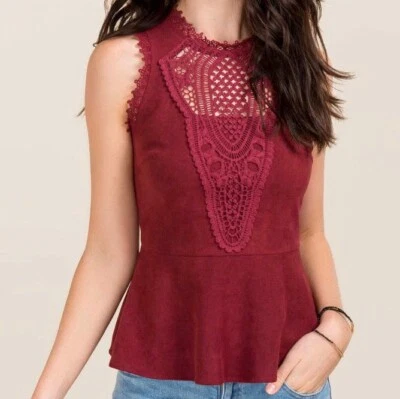 Francescas Burgundy Suede High Neck Tank Top - Photo 1/4
