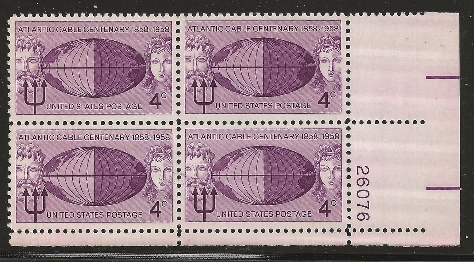 US Scott #1112, Plate Block #26076 1958 Atlantic Cable 4c FVF MNH Lower Right - Image 1 of 1
