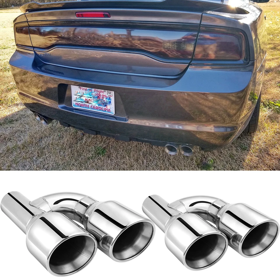 Para Dodge Charger 2011-2014 2.5" a 4" puntas de escape dobles doble pared inoxidable Foto 1 de 4