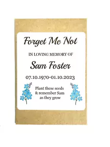 Personalised Funeral Favours Forget Me Not Memorial Remembrance Seeds x 24 (F1) - Picture 1 of 3