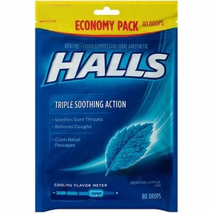 Halls Relief Mentho-Lyptus Drops Cough Relief Soothes Sore Throat 80 Ct 12 Pack - Picture 1 of 6