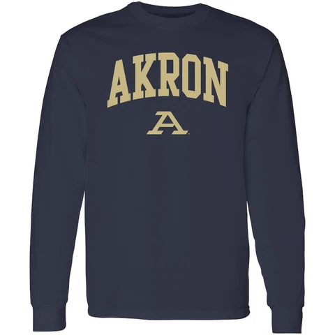 Akron Zips Arch Logo Licensed Mens Long Sleeve T-Shirt - Navy Cover