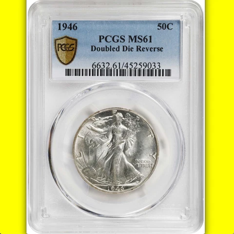 1946 PCGS MS61 Doubled Die Reverse! Walking Liberty Half Dollar DRAMATIC 50C DDR Cover