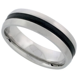 Stainless Steel 6 mm (1/4 in.) Comfort Fit Dome Band, w/ Black Stripe Center 