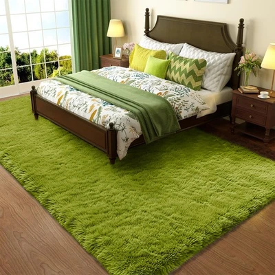 Green Rug Grass Area Rugs for Bedroom, 4x6 Shag Fluffy Carpet, Fuzzy Furry Pl... - Image 1 of 4