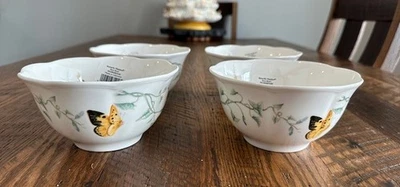 NUEVO en Caja Lenox Mariposa Prado Festoneado Juego de 4 Tazones de Arroz 5.75" Foto 1 de 4