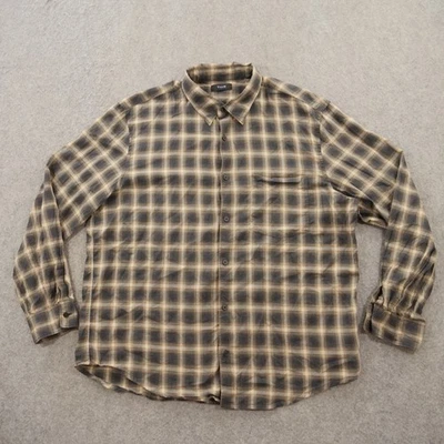 Camisa Theory Para Hombre Extra Grande Negra Marrón Abotonada A Cuadros Manga Larga Informal Foto 1 de 4