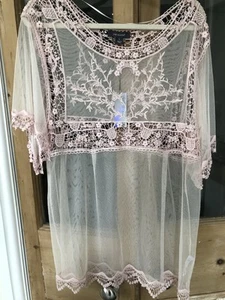 Blush Pink Lace Blouse Size L - Picture 1 of 8