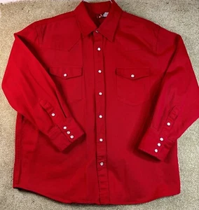 Vintage Marlboro Western Cowboy Denim Pearl Snap Shirt Red Heavy Cotton Large - Picture 1 of 8