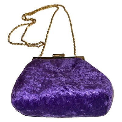 Bolso sin asas retro Lord & Taylor diseño de terciopelo elegante noche púrpura real Foto 1 de 4