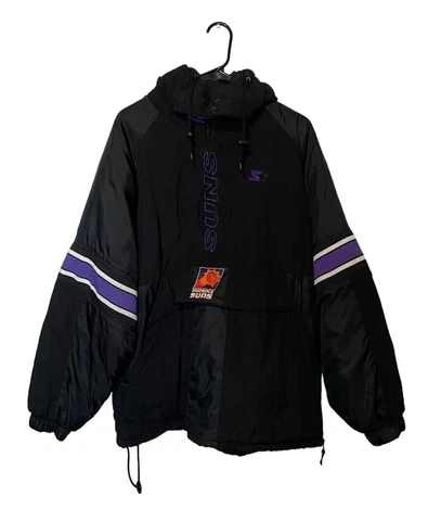 Vintage Phoenix Suns Jacket Mens Large Black Purple Starter 90s NBA Hooded Zip Cover