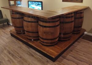 New L-shape Whiskey Barrel Bar 8ft x 6ft x 40 inches tall