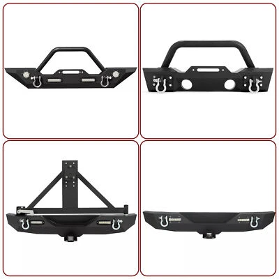 For 07-18 Jeep Wrangler JK Unlimited Front/Rear Bumper w/ Winch Plate LED Lights - Image 1 of 4