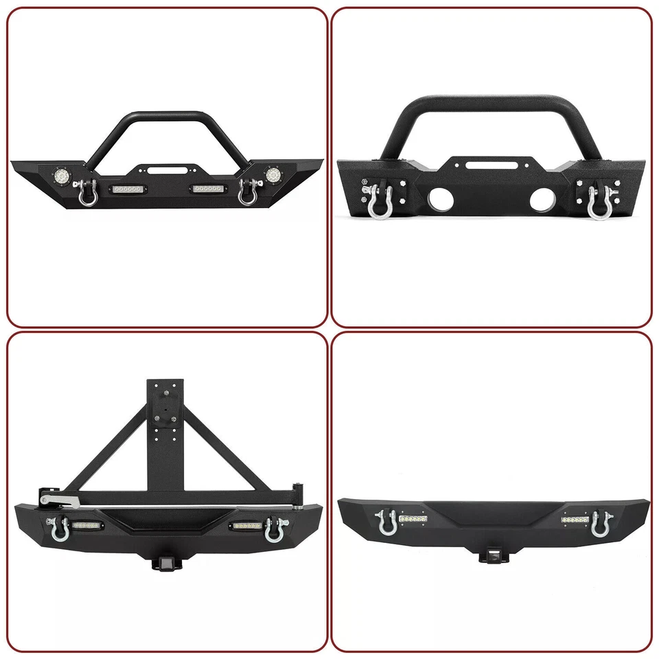 For 07-18 Jeep Wrangler JK Unlimited Front/Rear Bumper w/ Winch Plate LED Lights - Imagem 1 de 4