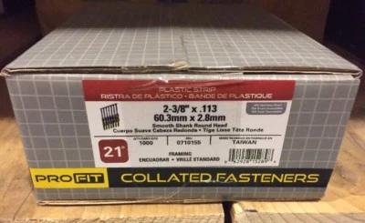 (1,000 pcs) 21 Degree PROFIT 2-3/8" x .113 Plastic Strip 304 Stainless Steel - Image 1 of 2