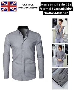 Men's Small Shirt Formal Casual Shirt 100% Cotton Button Up Shirt Regular Fit UK - Picture 1 of 15