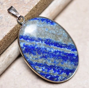 Blau Pyrit Lapislazuli Jaspis Natürlicher Edelstein 4.4cm Silber Anhänger 064 - Bild 1 von 1