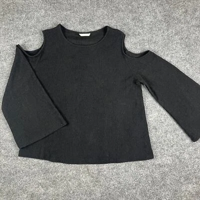 H & M Cold Shoulder Top Womens Size L Black Long Sleeve Textured Casual Blouse - Image 1 of 4