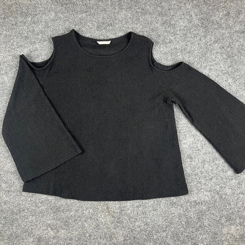 H & M Cold Shoulder Top Womens Size L Black Long Sleeve Textured Casual Blouse - Image 1 of 4