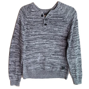 GUESS Mens Long Sleeve Pullover Connor SWEATER Marled Gray Button Neck I Small - Picture 1 of 11