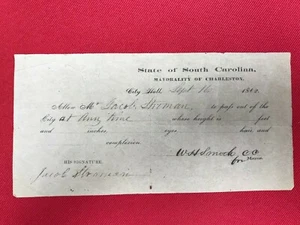 RARO - Charleston Mayor Pass - 1862 - Imagen 1 de 2