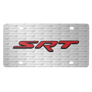 Dodge Jeep SRT in Red 3D Logo on Logo Pattern Brushed Aluminum License Plate - Picture 1 of 6