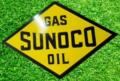 Sunoco Gas   Signs Porcelain Enamel Heavy Metal Sign 24 Inches Double  Side - Image 1 of 2