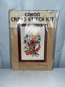 Vintage 1980 Caron Floral Medley Kit Cross Stitch 7” x 5” Made In USA #6216 - Picture 1 of 3