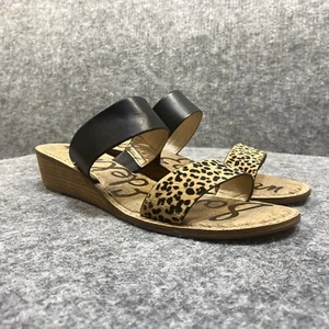 Sam Edelman Sandals Women Size 11 Black Leather Calf Fur Animal Print Wedge - Picture 1 of 20