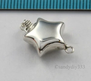 1x BRIGHT STERLING SILVER 1-STRAND PUFF STAR PEARL BOX CLASP 13mm N288 - Picture 1 of 5
