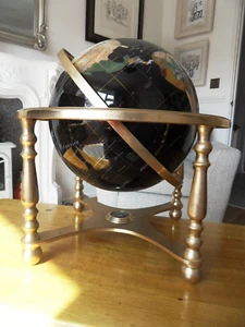 Large Huge Gemstone World Globe with Compass in a Brass Stand - Picture 1 of 10