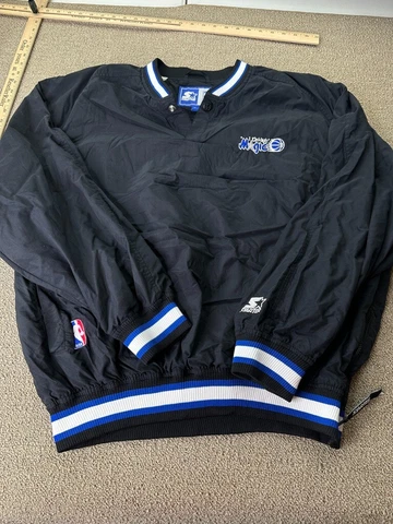 Orlando Magic Starter Jacket Pullover Windbreaker Black Blue XL Shaq Penny VTG Cover