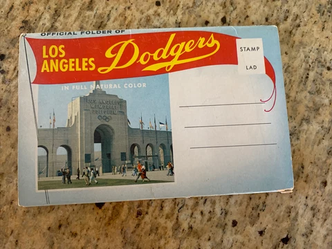 1959 Official Los Angeles Dodgers Folder Pictures Flip Down Postcards Cover