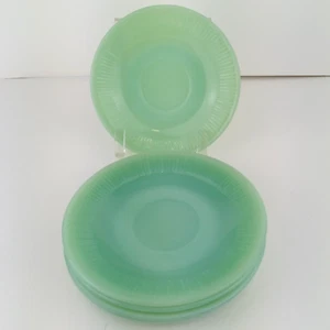 5 pc Fire King Oven Ware Jadeite Green 5.75" Saucers Fluted Edge VTG - Picture 1 of 12