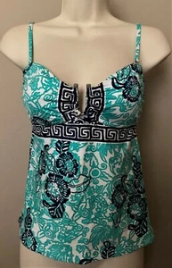 NANETTE LEPORE Swim TANKINI SWIMSUIT TOP S NEW Navy/Aqua/White NWT $116 - Picture 1 of 3