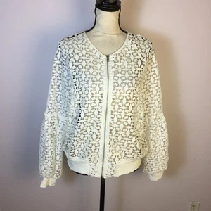 NUEVO CON ETIQUETAS Chaqueta Bomber Gracia Talla L Mujer Blanco Encaje Crochet Cremallera Transparente Manga Larga - Imagen 1 de 16